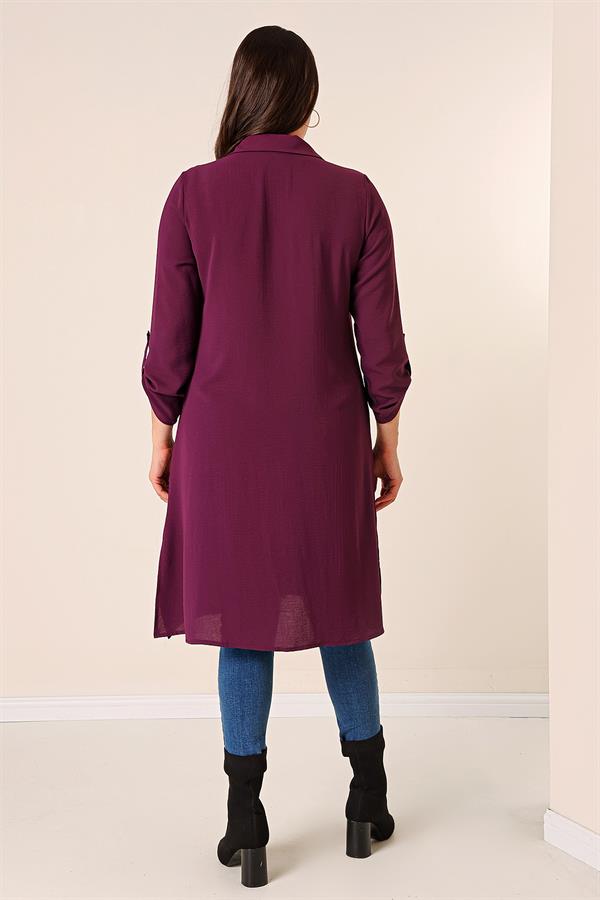 Tunique longue Ayrobin grande taille à manches Truvakar boutonnées sur le devant et ornée de perles.