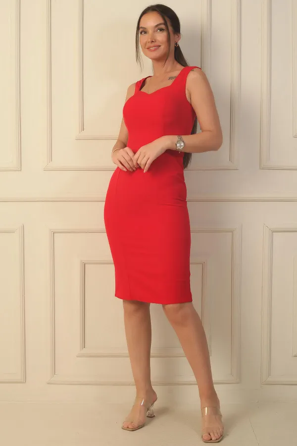 Kalın Askılı Astarlı Krep Kısa Elbise