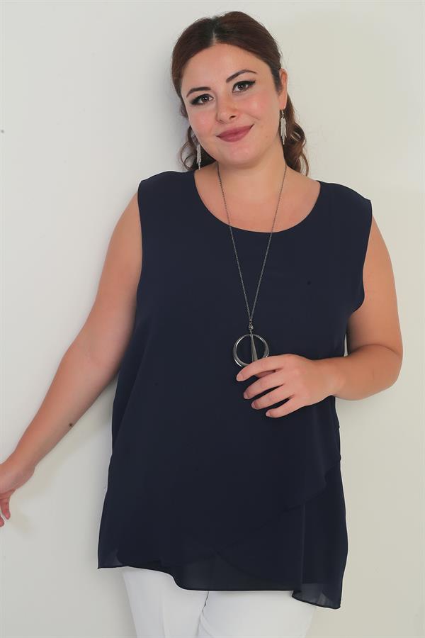 Kadın Üstü Şifon Kolsuz Büyük Beden Bluz