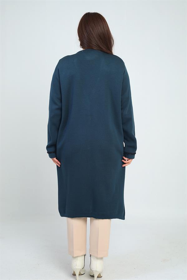 Gilet long en maille grande taille pour femme, avec poches et détails rayés