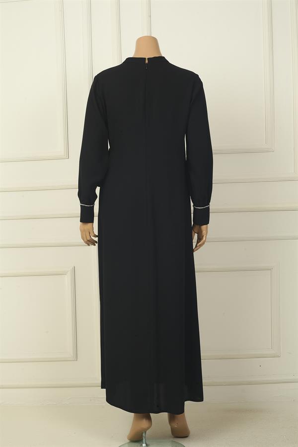 Robe longue en crêpe grande taille pour femme, avec manches zippées, ornements de pierres et fermeture à nouer sur le côté