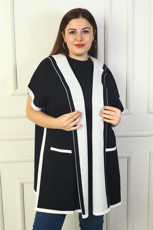 Poncho à capuche grande taille pour femme, avec bouton latéral et dos à motifs