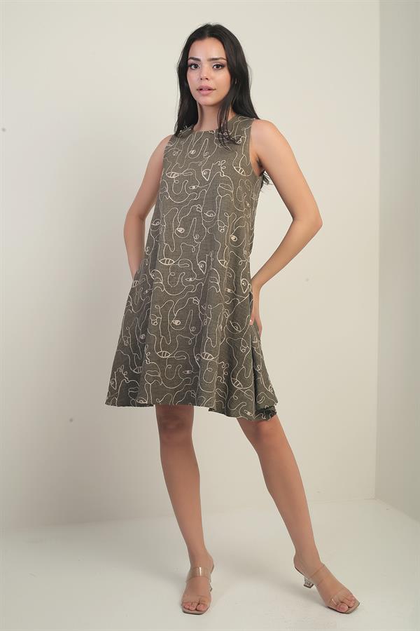 Women's Round Neck Corded Sleeveless Short Dress