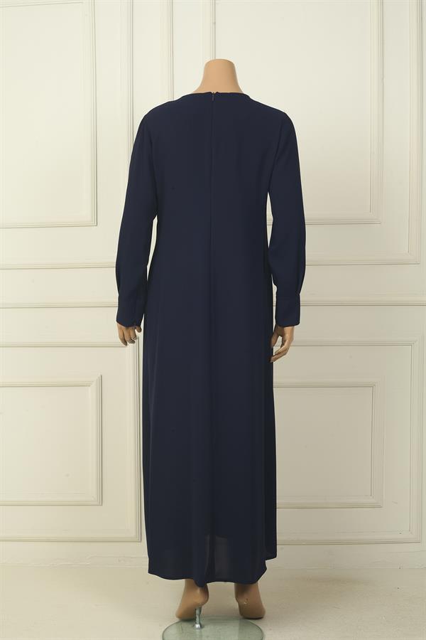 Robe longue en crêpe grande taille pour femme, avec poignets zippés, taille à boucle et ornements en pierre