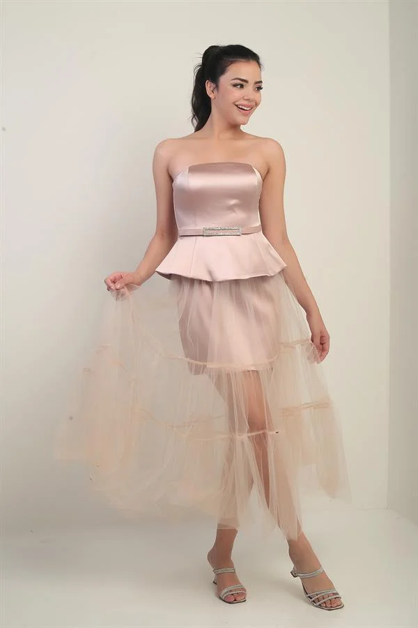 Jupe bustier en tulle pour femme, doublée de satin et avec ceinture