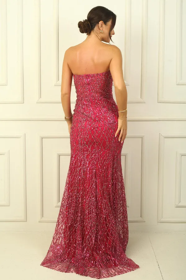 Strapless, embellished, sequined, lined long dress