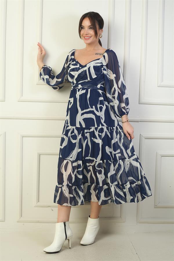 Robe portefeuille en mousseline à encolure Madonna, doublée, à nœuds croisés et motif abstrait