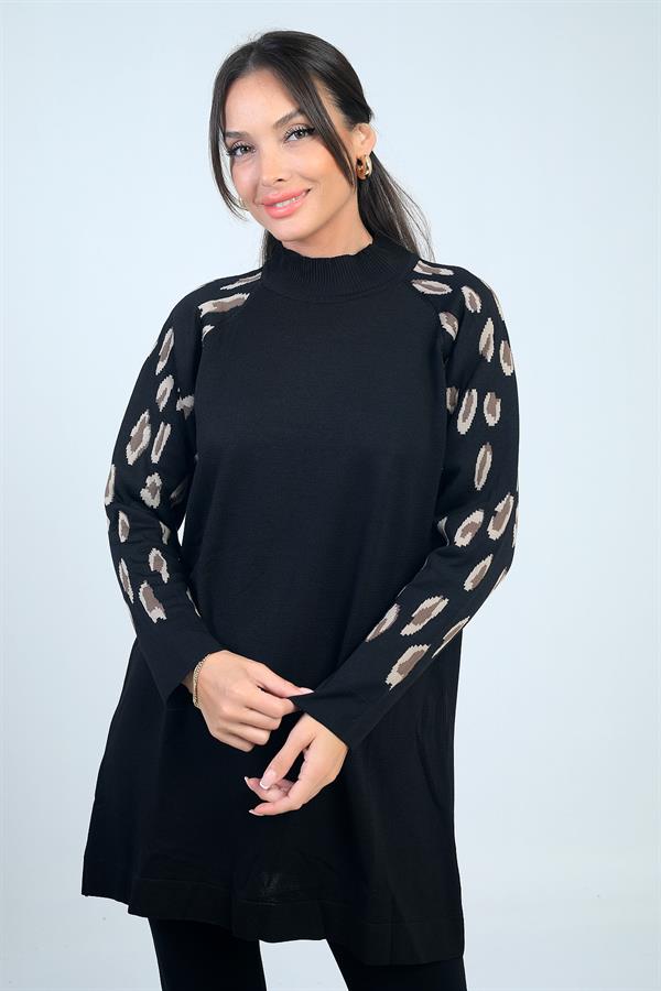 Women's Sleeve Patterned Turtleneck Tunic