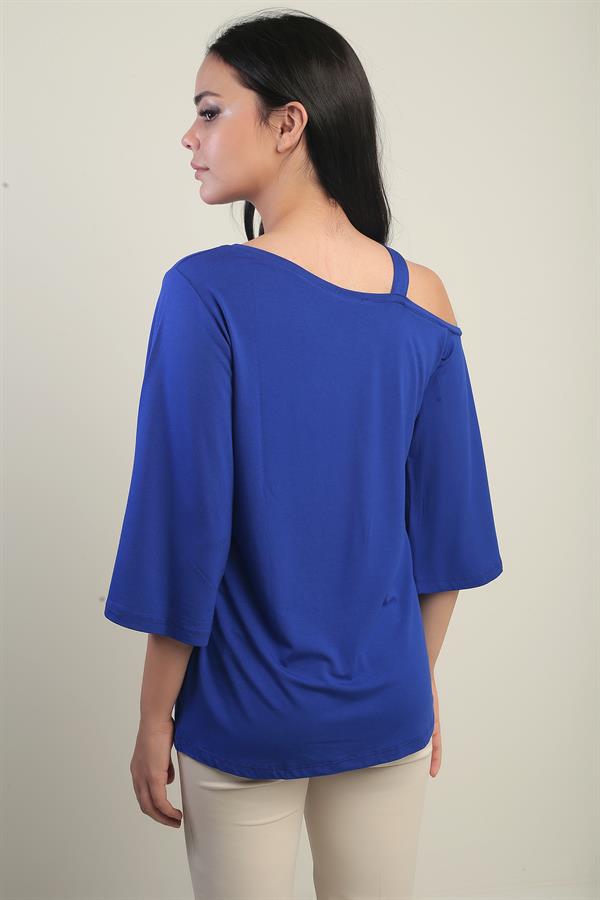 Women's One-Shoulder Blouse with Bow and Rhinestone Print, Lycra