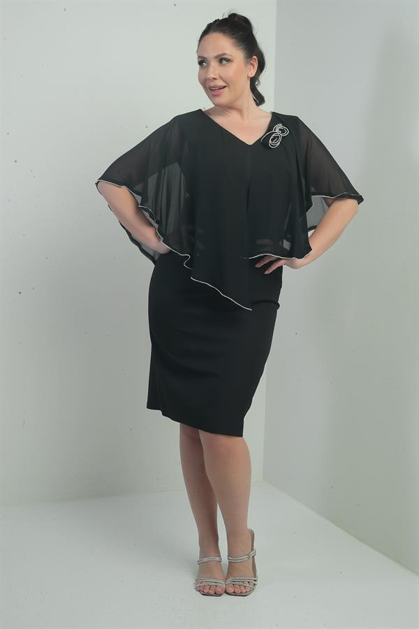 Robe courte en crêpe grande taille pour femme, col en V, en mousseline de soie, détails roses, devant et dos