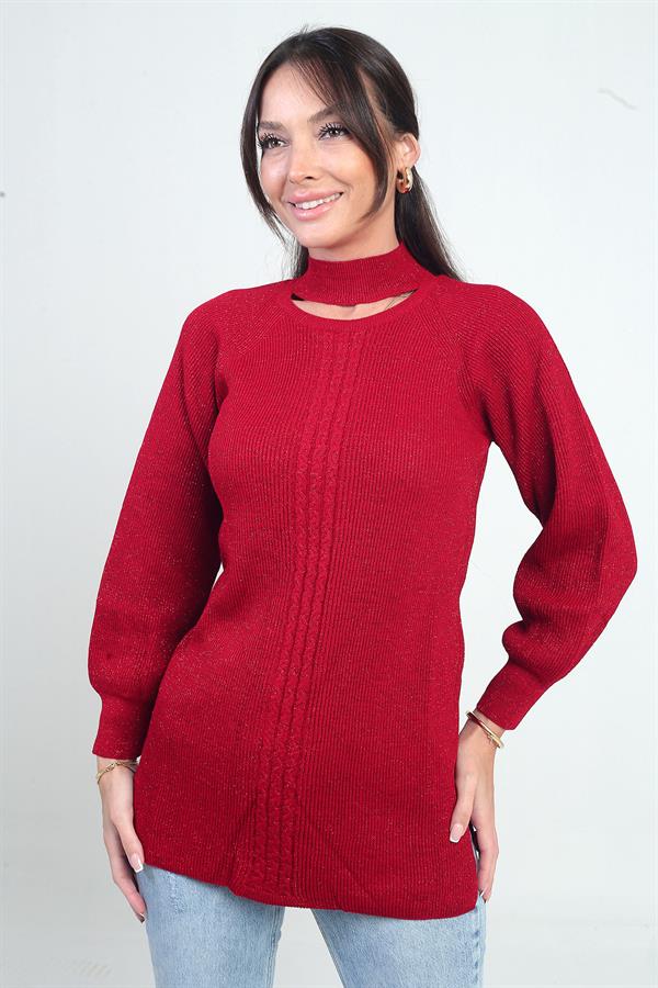 Low Neck Knitted Pattern Sports Tunic Sweater