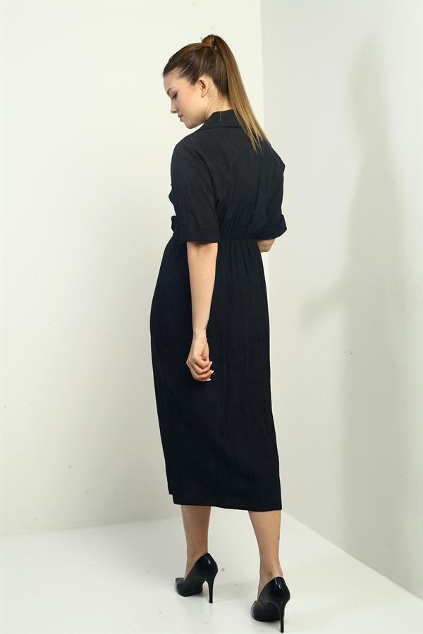 Women's Single Pocket Half-Buttoned Gradient Dress with Front Slit