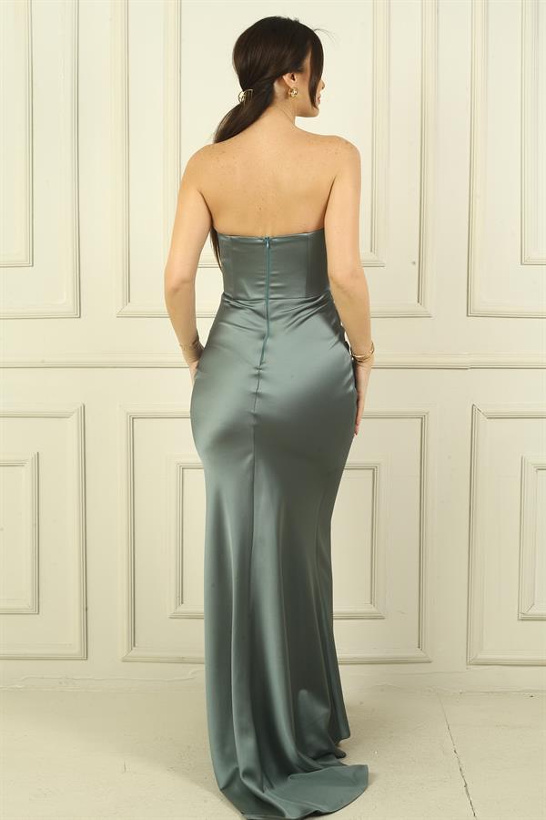 Kadın Önü Büzgülü Astarlı Balık Saten Elbise