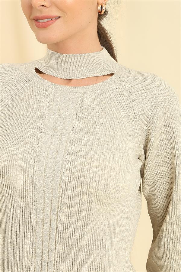 Low Neck Knitted Pattern Sports Tunic Sweater