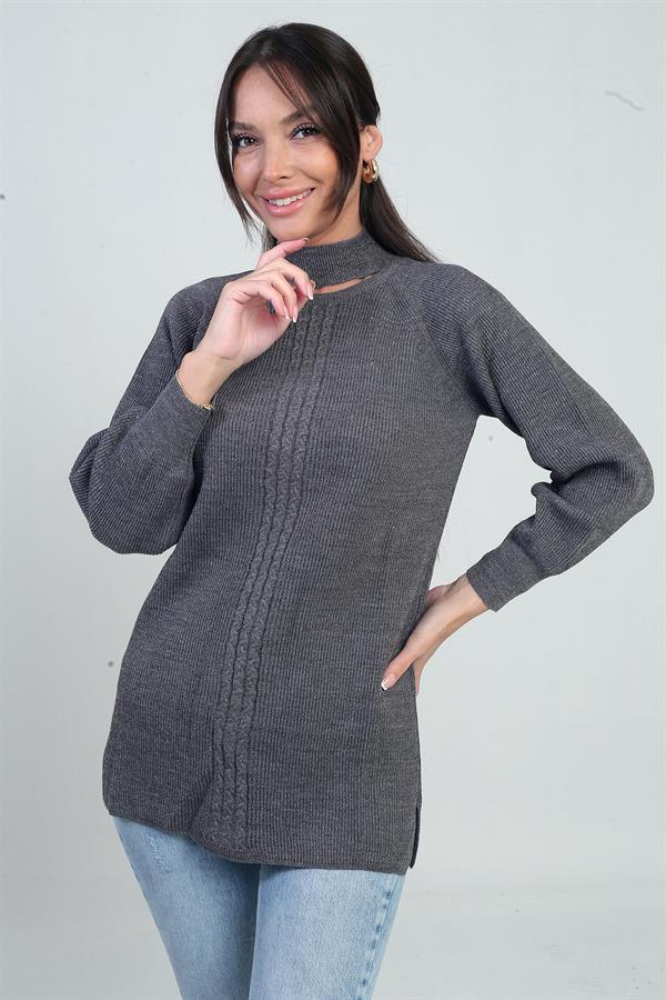 Pull tunique de sport à col bas et motif tricoté