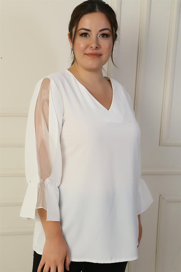 V Yaka Yarı Organze Krep B.B. Bluz