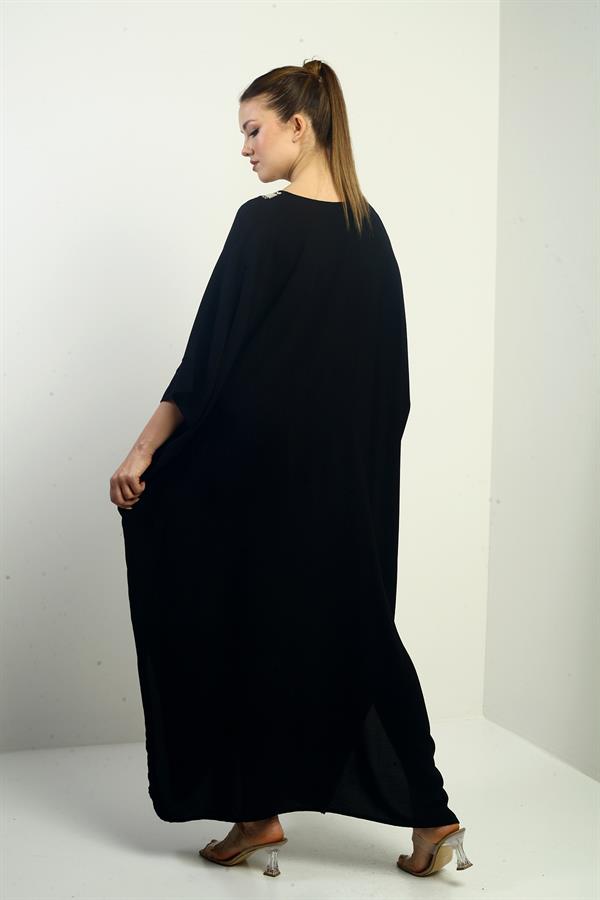 Women's V-Neck Embroidered Pocket Oversize Long Dress