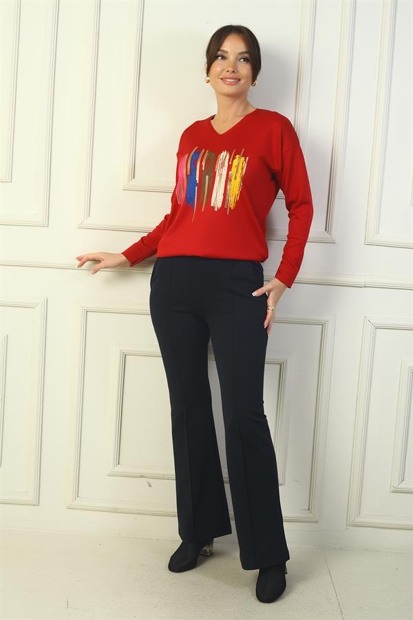 Women's Elastic Waist, Side Pockets, Flared, Steel-Length Trousers