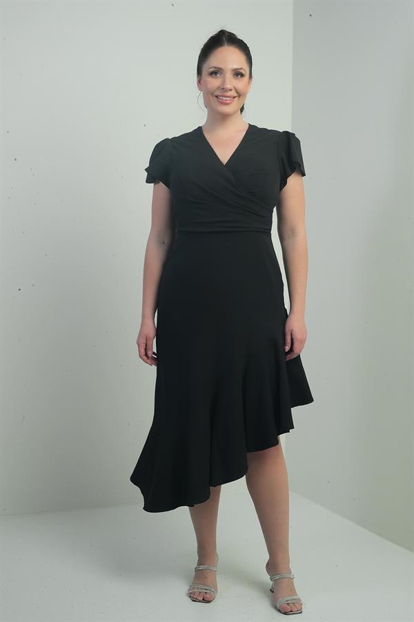 Robe en crêpe grande taille pour femme, à double boutonnage, drapée sur le devant, doublée, avec jupe à volants