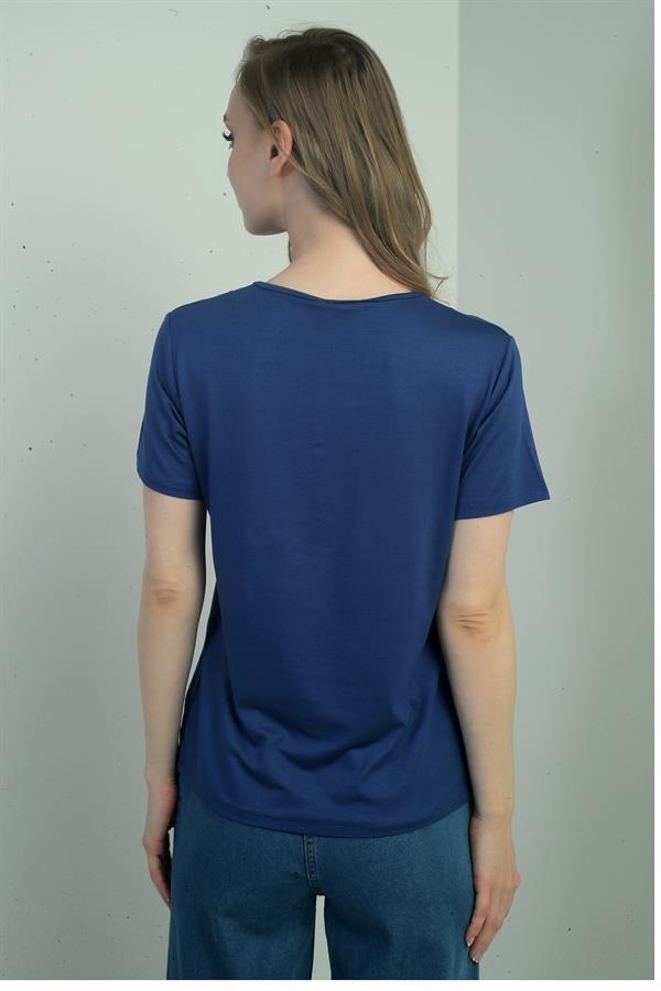 Women's V-Neck Slit Short Sleeve Blouse