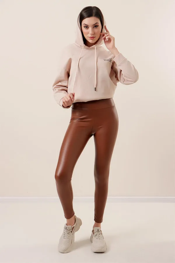 Leggings taille haute en cuir lycra surélevé