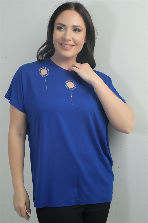 Blouse BB à imprimé pierre sur les épaules, col rond et manches chauve-souris pour femme