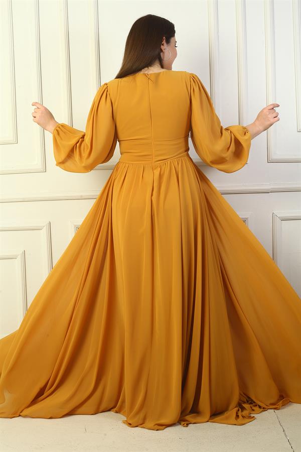 Front-lace, underwired, lined long chiffon dress