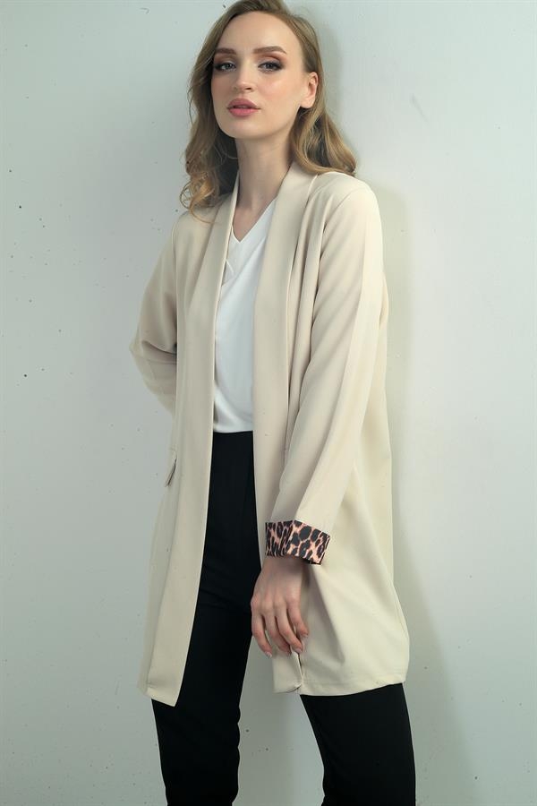 Women's Shawl Collar Leopard Printed Long Sleeve Lycra Jacket