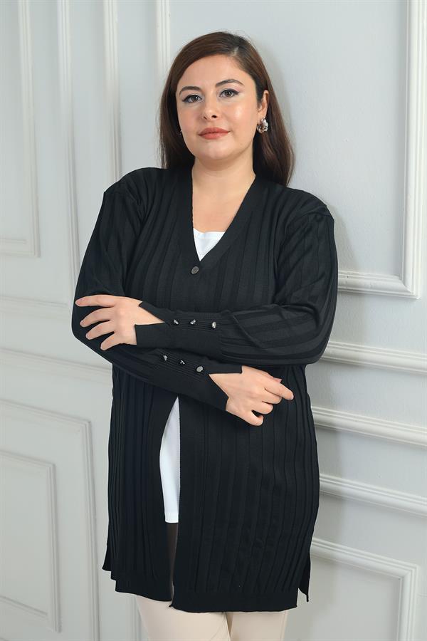 Gilet long grande taille pour femme avec détail de boutons de manchette et lycra côtelé épais