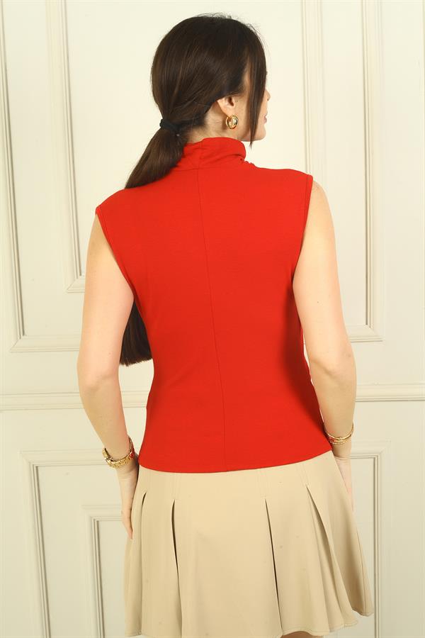 Kadın Degaje Yaka Önü Büzgülü Kolsuz Likralı Bluz