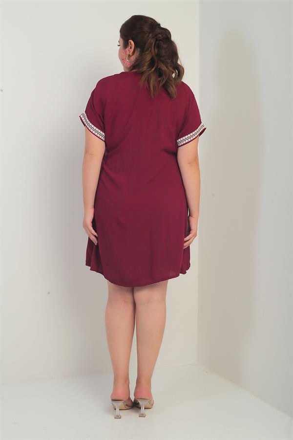 Kadın Yaka-Kol Zigzag Şerit Detaylı Büyük Beden Elbise