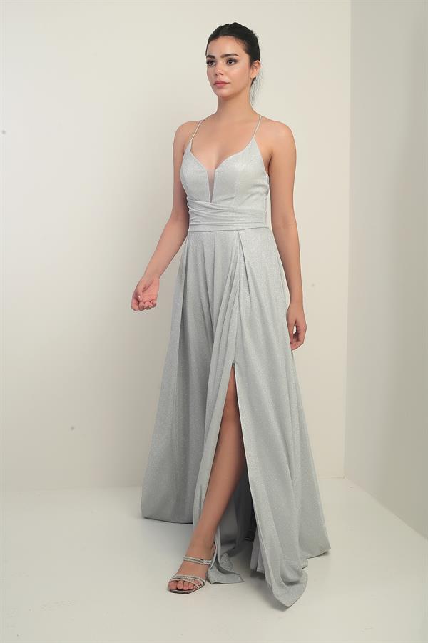 Strappy, Lined, Glittery Long Evening Dress