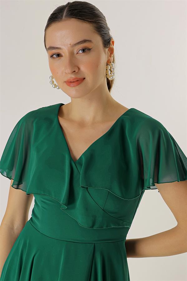 Short Front, Long Back, Lined, Ruffled, Layered Chiffon Dress