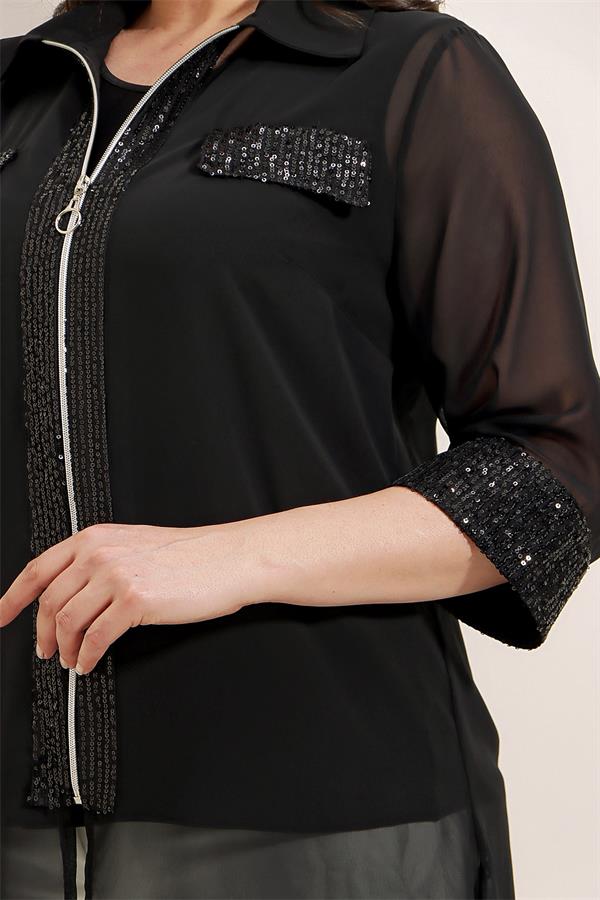 Chemise oversize en mousseline sans manches à fermeture éclair et détails pailletés