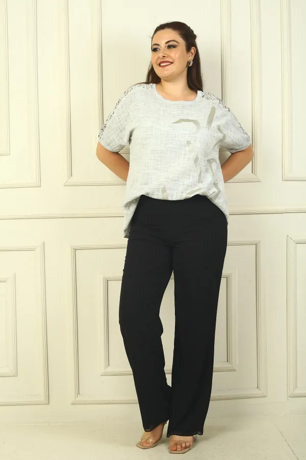 Pantalon en mousseline grande taille avec taille élastique et doublure