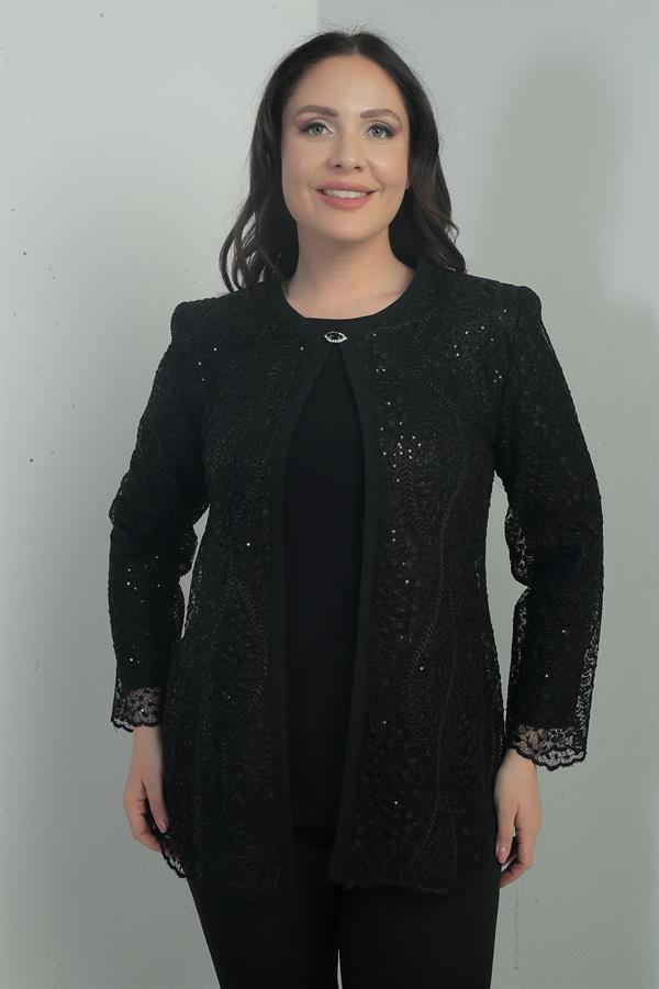 Women's Long-Sleeve Blouse and Sequin Embellished Lace Jacket, Plus Size, Two-Piece Set
