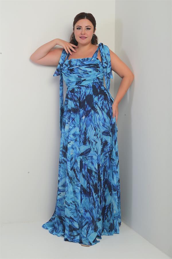 Robe longue en crêpe mousseline à motif de feuilles, grande taille, col en V, épaules dénudées, bretelles nouées, doublée