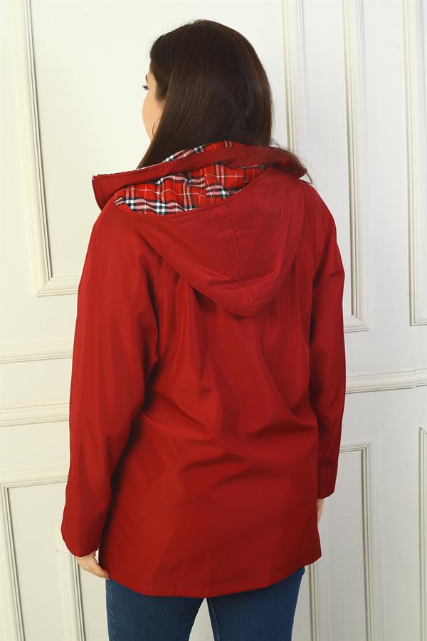 Kadın Önü Çıtçıtlı Fermuarlı Kapşonlu Sahte Cep B.B.Trençkot Kaban