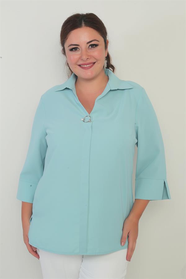 Chemisier grande taille à col polo et manches trois-quarts