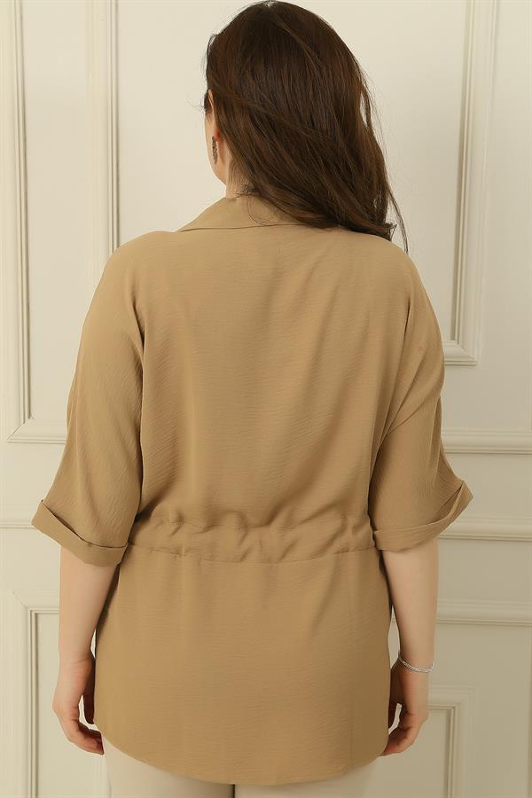 Plus Size Ayrobin Tunic Shirt with Belt and Button Front