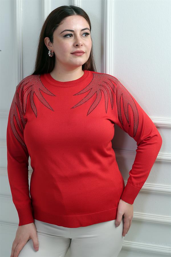 Chemisier en maille grande taille pour femme avec épaules imprimées de pierres