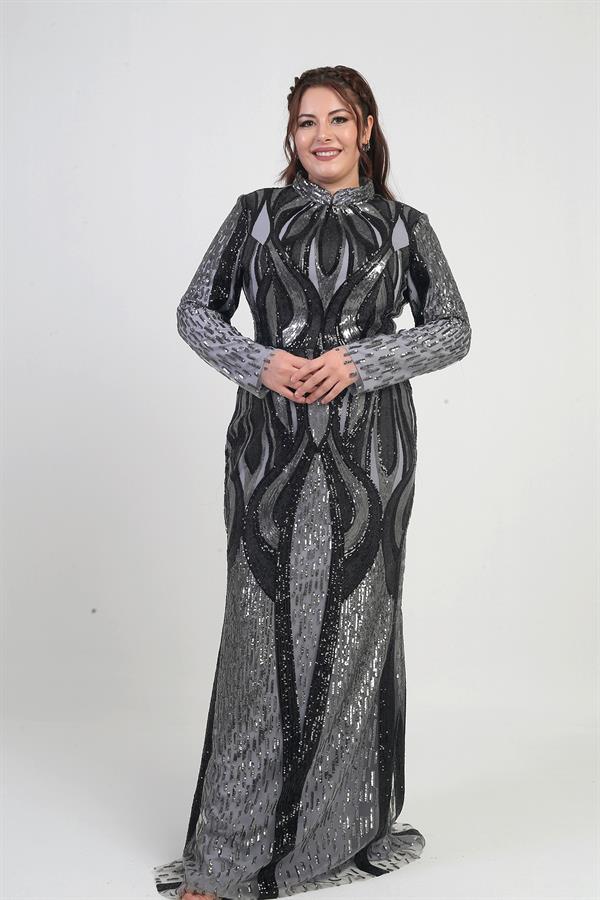 Robe longue doublée à col montant et ornée de sequins pour femme, grandes tailles