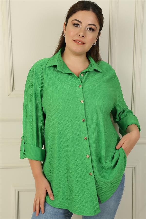Kol Katlamalı Gofre Büyük Beden Gömlek