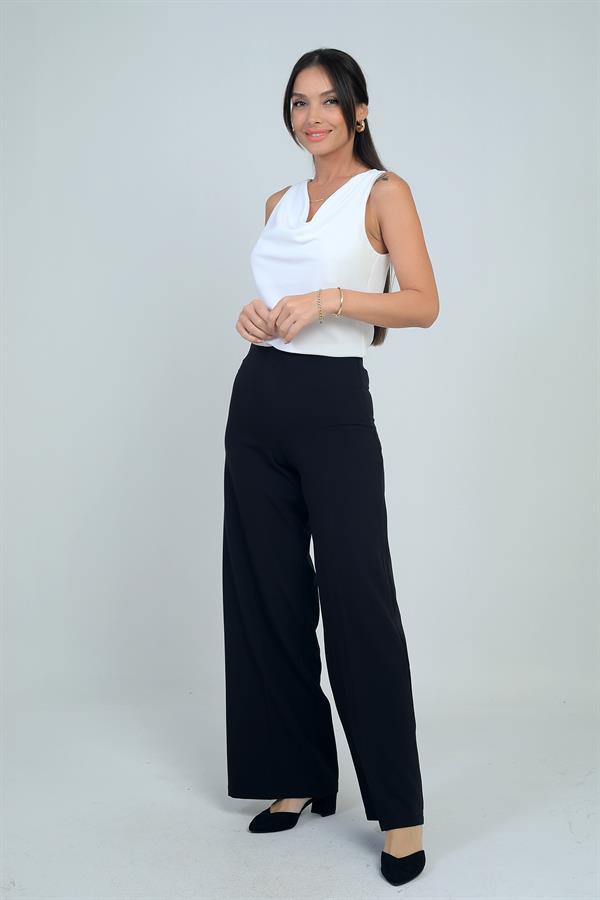 Pantalon en tricot à jambes larges et fermeture éclair latérale pour femme