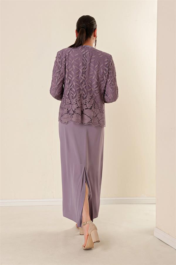 Ensemble robe et veste doublée de dentelle et de perles, grande taille, deux pièces