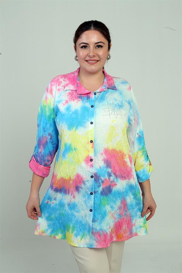 Chemise à manches longues en batik brodé grande taille pour femme