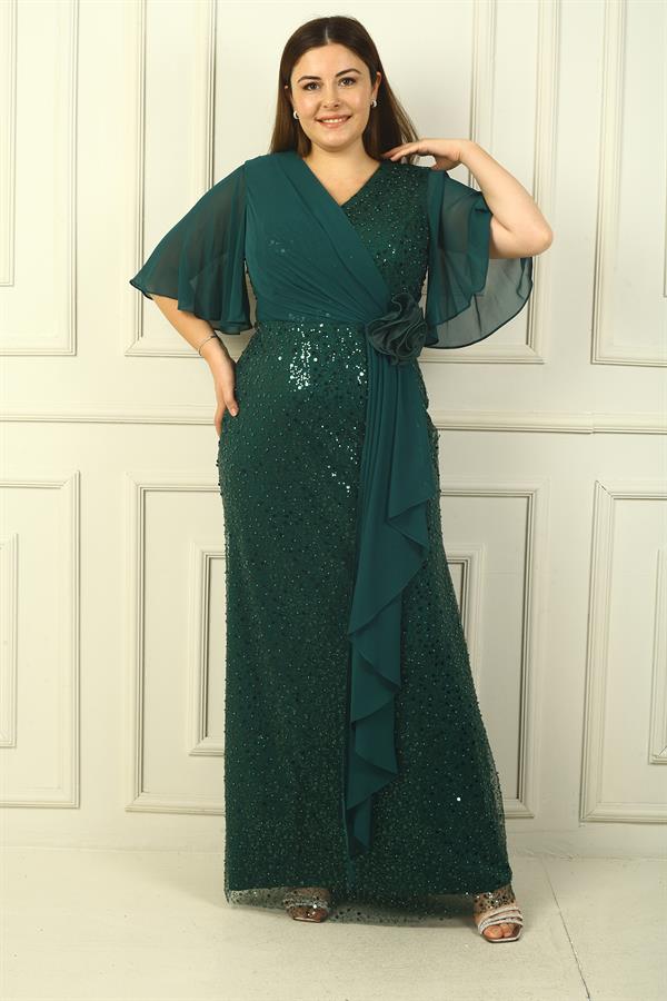 Women's Beaded and Sequined Chiffon Lined Long BB Dress