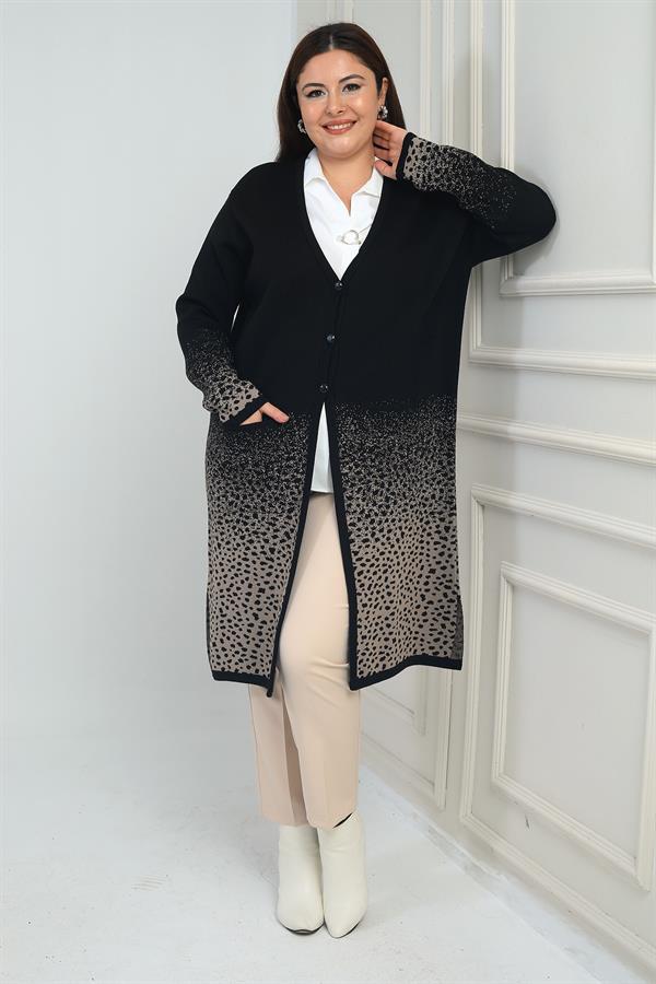 Cardigan long en maille grande taille à imprimé léopard et motif neige avec poches pour femme