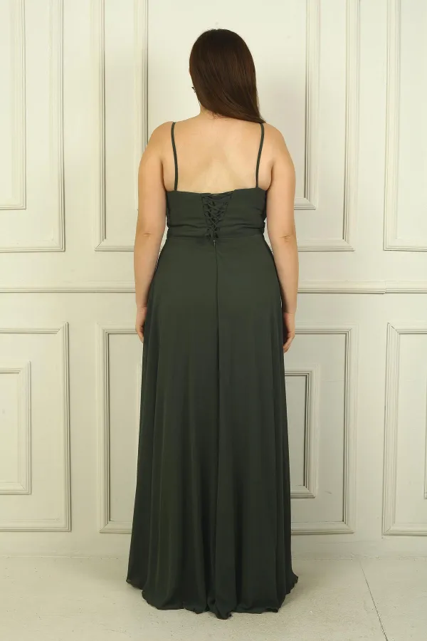 Robe longue en mousseline de soie grande taille pour femme, drapée sur le devant, avec bretelles en corde et doublure