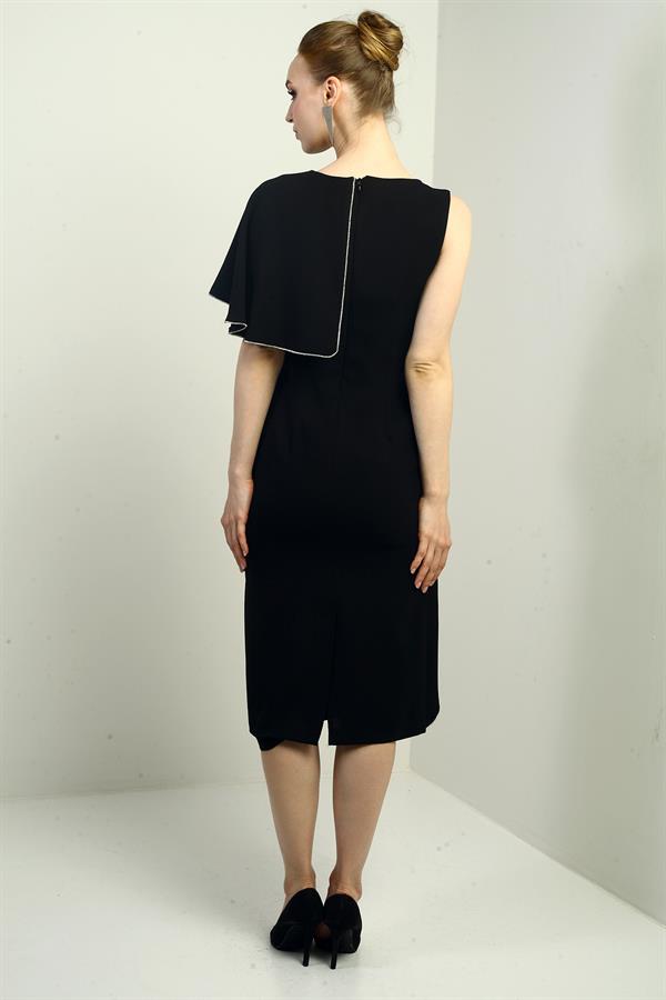 Robe midi asymétrique en crêpe à volants pour femme, ornée de pierres et doublée